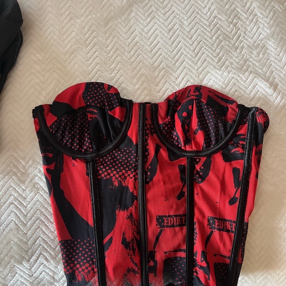 Edikted Red and Black Bustier Corset Top